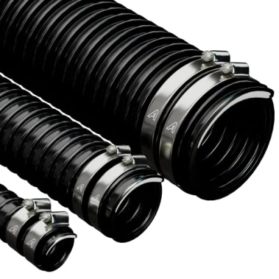 Imagen de Manguera flexible de PVC corrugado negro 50 mm x 1 metro con 2 clips tubo