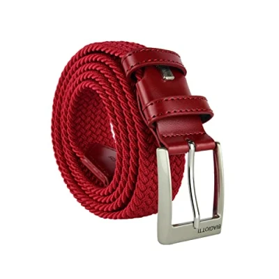 Imagen de Biagiotti Cinturón Elástico Trenzado, Hombre y Mujer, Con Inserciones en Piel Verdadera Caja de Regalo (125 (taglia 54 56), Rojo)