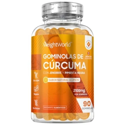 Imagen de Cúrcuma con Jengibre y Pimienta Negra 2100mg, 90 Gominolas Veganas, Sabor Natural a Limón Alta Resistencia, Fuente de Curcumina Piperina, Potente Vitaminas Minerales, Sin Gluten ni OGM