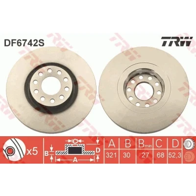 Imagen de TRW DF6742S Disco de freno 321 30 5 112 ventilado barnizado VOLKSWAGEN: Passat B5 GP Berlina, Variant