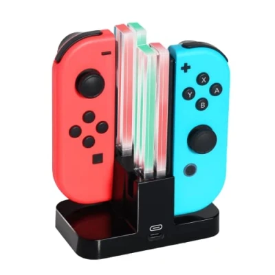 Imagen de Estación de Carga para Nintendo Switch con indicador LED, Cargador Joy 4 en 1 Cable USB C, Negro