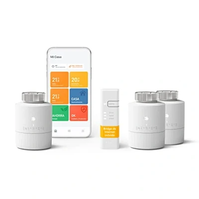 Imagen de tado BASIC Kit de Inicio Cabezal Termostático Inteligente V3+ con 3cabezales termostáticos inteligentes, para programador calefacción wifi, compatible Alexa, Siri y Asistente Google