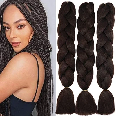 Imagen de 60cm Pelo Sintetico para Trenzas Africanas Extensiones de Cabello Jumbo Braids Crochet Braiding Hair Extensions 3PCS (Marrón medio)