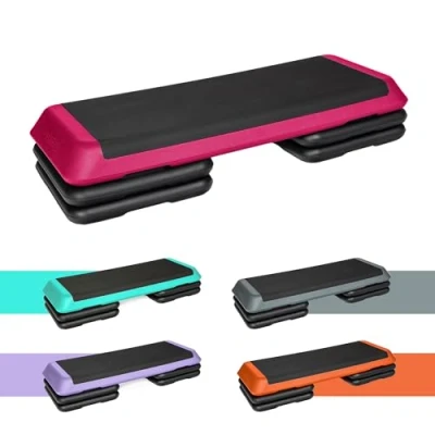 Imagen de TREXO Aerobic Step para Ejercicios Cardio Fitness Altura Ajustable 10 15 20 cm Superficie Grande 109 x 41 Materiales Duraderos de Alta Calidad Entrenamiento Hasta 250 kg VERDENARANJAMORADO (ROSA)