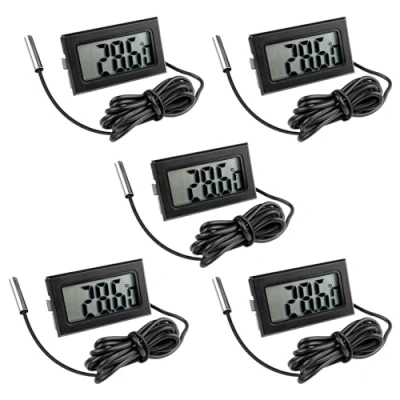 Imagen de Gvolatee 5 Piezas Termómetro Acuario, Negro Termometro Nevera Frigorifico, Sensor de Temperatura, Mini Digital LCD con Sonda Externa Impermeable para Refrigerador Congelador Acuario