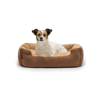 Imagen de lionto Cama para Perros con cojín Reversible y Base Antideslizante, Mascotas Entrada Baja Gatos, 60x48 cm, Acogedor, marrón/Beige