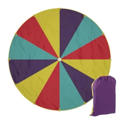 Imagen de Relaxdays Tela de Juegos Infantil, Ø 6 m, Paracaídas Redondo para Niños, 12 Asas, Juguete Exterior, Multicolor, Poliéster