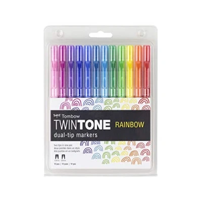 Imagen de Tombow Twintone Rotuladores de doble punta, 12 unidades, Colores del arcoíris