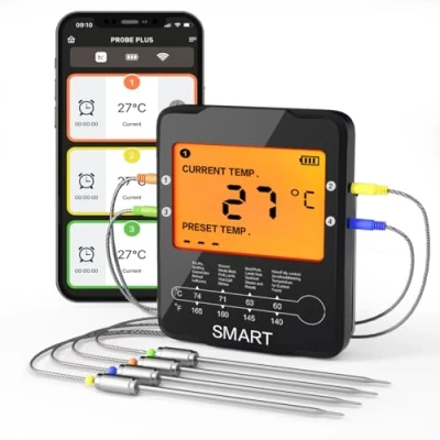Imagen de Termómetro de carne inalámbrico,Termómetro digital para barbacoa cocción inteligente con 4 sondas cocina horno asador ahumador, compatible iOS y Android