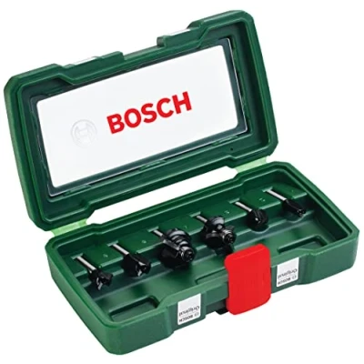 Imagen de Bosch Set de 6 fresas metal duro (para madera, Ø vástago mm, accesorios para fresadora)