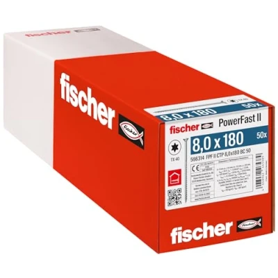 Imagen de fischer 566314 CTP 8,0 x 180 50 unidades PowerFast II Tornillo para madera, color plateado