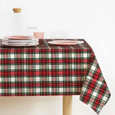 Imagen de Lovely Home mantel navideño de Navidad rectangular tela teñida hilo Lurex Tartán fabricado en Italia, estampado escocés (140 x 140 cm, blanco)