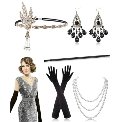 Imagen de Alintor Accesorios Años 20 Mujer, Disfraz Charleston 1920s Set De Accesorios, Great Gatsby Flapper