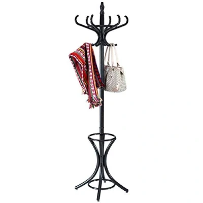 Imagen de COSTWAY Perchero de Pie Madera 184cm Árbol con Soporte 12 Perchas para Colgar Ropa Sombrero Habitación Hogar Oficina (Negro)