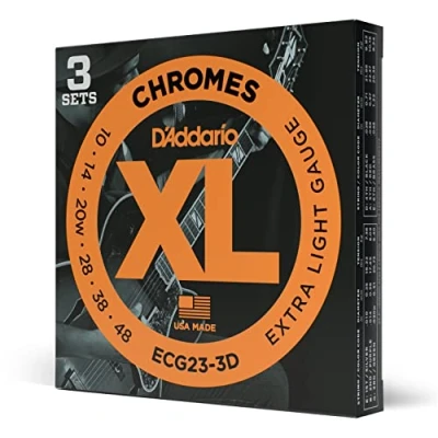 Imagen de D&#039;Addario ECG23 Chromes Flat Wound , Cuerda para guitarra electrica, Extra Light, 10 48, 3 Sets
