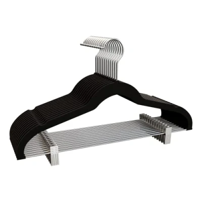 Imagen de COM FORT HOUSE Percha Terciopelo con Pinzas Color Negro Antideslizantes y Resistentes Perchas para Ropa Ideal Chaquetas, Pantalones o Blusas 12 Unidades