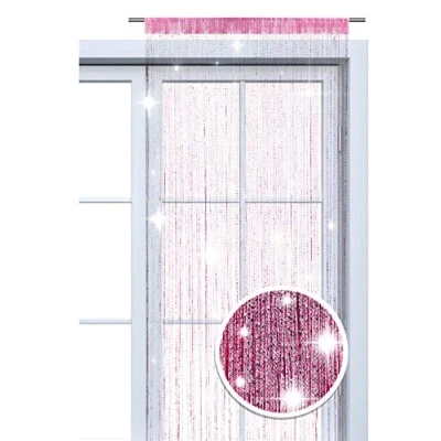 Imagen de wometo Cortina de Hilo con Purpurina, 90 x 245 cm, Color Rosa y Plateado Brillante, Transparente, Semitransparente, para Navidad,