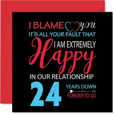 Imagen de Divertida Tarjeta de 24 aniversario para marido y esposa Your Fault I&#039;m Extremely Happy felicitación boda pareja, tarjetas 145 mm x