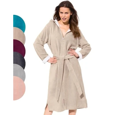 Imagen de Morgenstern Albornoz Cremallera Mujer Capucha en Calidad de Lujo con Algodón Bambú Beige, M