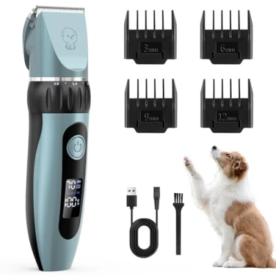 Imagen de YAZEKY Premium Maquina Cortar Pelo Perros,Bajo Nivel de Ruido Cortapelos Profesional para Perros,Cortapelos Mascotas Impermeable Todo el Cuerpo Lavable Inalámbrico Recargable (azul)