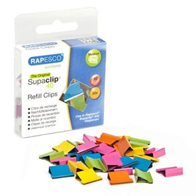 Imagen de Rapesco RC4050MC Supaclip 40 Clips de Recarga, Colores Surtidos, Paquete 50