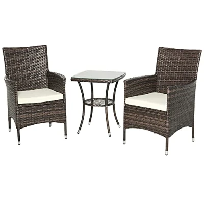 Imagen de Outsunny Conjunto de Muebles para Jardín Juegos Ratán Incluye 1 Mesa y 2 Sillones con Cojines Estructura Metal Terraza Patio Marrón