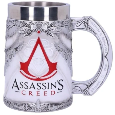 Imagen de Nemesis Now B5296S0 Officially Licensed Assassins Creed White Game Tankard, Resin w. Stainless Steel Jarra con Licencia Oficial, Color Blanco, Acero Inoxidable
