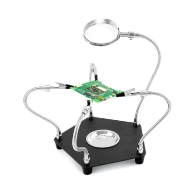 Imagen de QWORK® Estación de soldadura tercera mano con lupa 3X y 4 brazos flexibles, ayuda para soldar electrónica, joyería, manualidades más