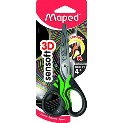 Imagen de Maped Sensoft Fluo 484310, Tijeras con Asas Flexibles, Asimétrico, surtido: colores aleatorios