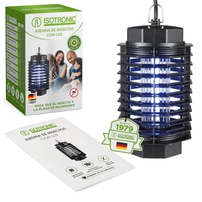 Imagen de ISOTRONIC Matainsectos eléctrico con luz UV Atrapa mosquitos, moscas, polillas y otros insectos voladores de forma fiable Lámpara antimosquitos para interiores alcance acción 50 m² (1