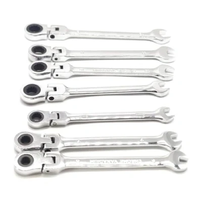 Imagen de Juego de 7 llaves combinadas 6 mm a 12 con cabezal pivotante flexible, llave combinada carraca para garaje, herramienta métrica