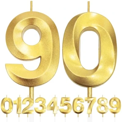 Imagen de 90th Vela de Cumpleaños con Purpurina Dorada y Diseño 3D Número 0, Velas Números, Decoración Tarta, Tarta para Fiesta Cumpleaños, Aniversario Boda,