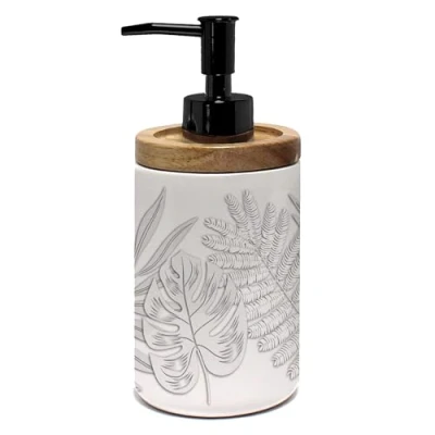 Imagen de Douceur d&#039;Intérieur Amber Distribuidor de jabón, diámetro 7,50 cm x 17 cm, cerámica Estampada y bambú