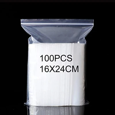 Imagen de 100 Bolsas Plastico Autocierre,Bolsas Hermeticas Ziplock Bags Reutilizable,Bolsas Transparentes,Bolsitas Cierre Zip Grandes Engrosamiento y Duradero 16x24cm