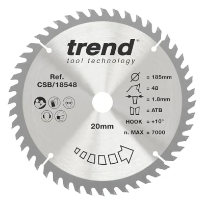 Imagen de Trend CraftPro Hoja de sierra TCT corte transversal, 184 mm x 48 dientes 20 diámetro interior, punta carburo tungsteno, CSB/18548