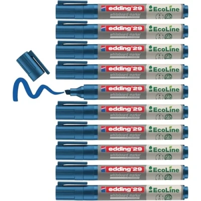 Imagen de edding 29 EcoLine marcador para pizarras blancas azul 10 rotuladores punta biselada 1 5mm rotulador pizarra blanca, borrado en seco flipchart, tablón de notas recargable