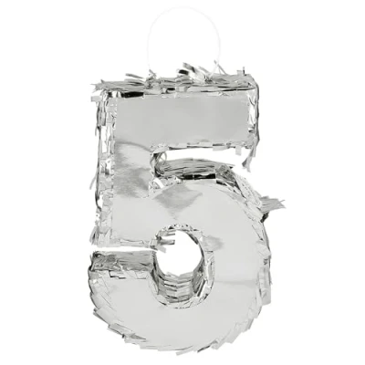 Imagen de Boland Piñata de números, 25 x 16 5 cm, número brillante para aniversario y cumpleaños, número, plata, decoración, juego fiestas