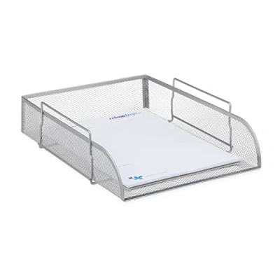 Imagen de Relaxdays Bandeja para Documentos A4, Metal, Plateado, 6.50 x 25.5 33 cm