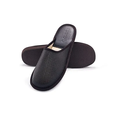 Imagen de ESTRO Zapatillas Casa Hombre Verano Pantuflas Cuero Abiertas con Suela de Memoria F19 (Marrón Oscuro F20, 44 EU)