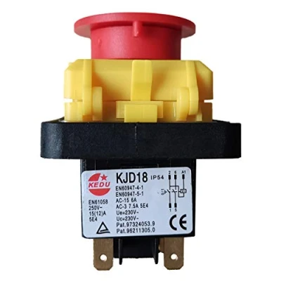 Imagen de Interruptor electromagnético de 5 pines KEDU KJD18 Interruptores pulsadores parada emergencia A prueba agua para equipos máquinas herramienta industriales AC 250V 15 (12) 5E4 IP54