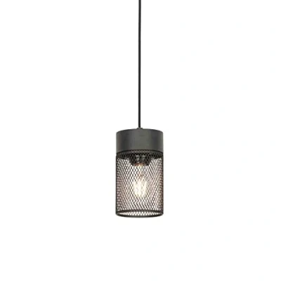 Imagen de Qazqa Lámpara colgante industrial negra Jim Acero Redonda Adecuado para LED Max. 1 x 40 Watt