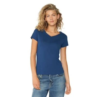 Imagen de DANISH ENDURANCE Camiseta de Algodón Orgánico para Mujer Manga Corta, Cuello Redondo o en V…, Pico Azul Brillante, S