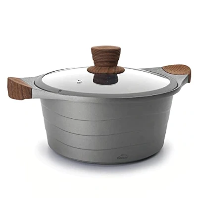 Imagen de Lacor 27324 Alta, Cacerola Tapa Cristal Stilo, Compatibilidad: todo tipo de cocinas, incluida la Inducción, Fabricada en Aluminio Fundido, Ecológica y libre PFOA, 24cm, Gris, 24 Cm