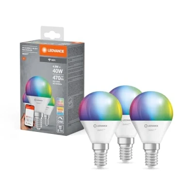 Imagen de LEDVANCE Smarte LED Lampe mit WiFi Technologie, Sockel E14, Dimmbar, Lichtfarbe änderbar (2700 6500K), RGB Farben änderbar, ersetzt Glühlampen 40 W, SMART+ Candle Multicolour, 3er Pack
