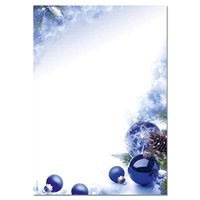 Imagen de SIGEL DP034 Papel navideño, bolas de Navidad, 21 x 29,7 cm, 90g/m², azul y blanco, 100 hojas