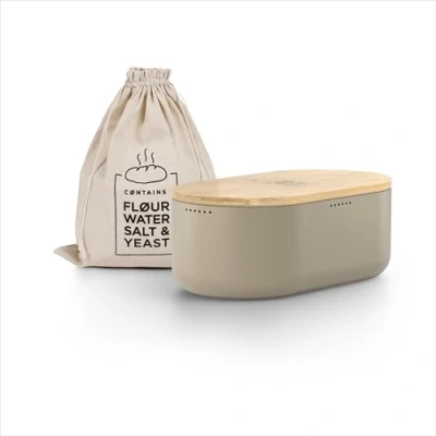 Imagen de LARS NYSØM Panera I Recipiente para Pan con Bolsa incluida Hecha de Lino una frescura particularmente Duradera Caja Tapa bambú Adaptable como Tabla Cortar (Taupe Brown)