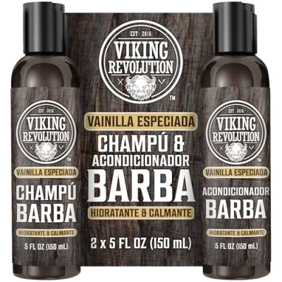 Imagen de Viking Revolution Juego Champú y Acondicionador Para Barba con Aceites de Argán Jojoba Hombre que Suaviza Fortalece Vanilla Especiada (2 x 150 ml)
