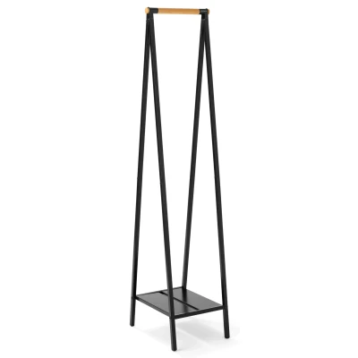 Imagen de Brabantia Perchero Linn, Compacto de pie Almacenaje ropa Para colgar, airear o secar Robusta estructura acero y varilla bambú 47,6 cm x 34 170 Negro Mate