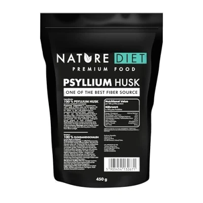 Imagen de Nature Diet Cáscara de Psyllium 450 g Alto en Fibra Vegano, Sin Gluten &amp; Lactosa para Dieta Keto Low Carb Ideal Bebidas Recetas