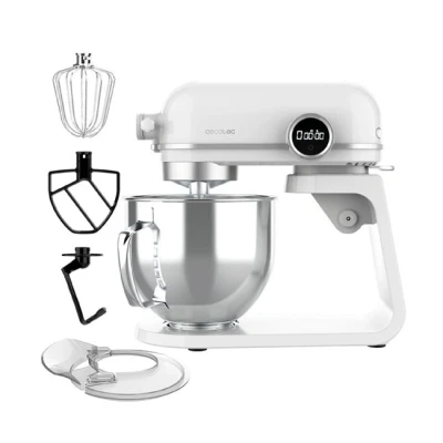 Imagen de Cecotec Batidora Amasadora Twist&amp;Fusion 4500 Luxury White. 800 W, Cuerpo de Aluminio fundido, Motor DC, 8 velocidades, Luz LED, Bol Acero Inoxidable 5,2 L